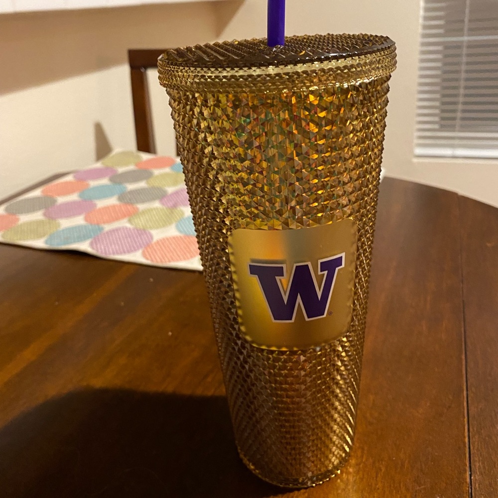 Starbucks University of Washington 2022 Venti Studded Gold Bling Tumbler